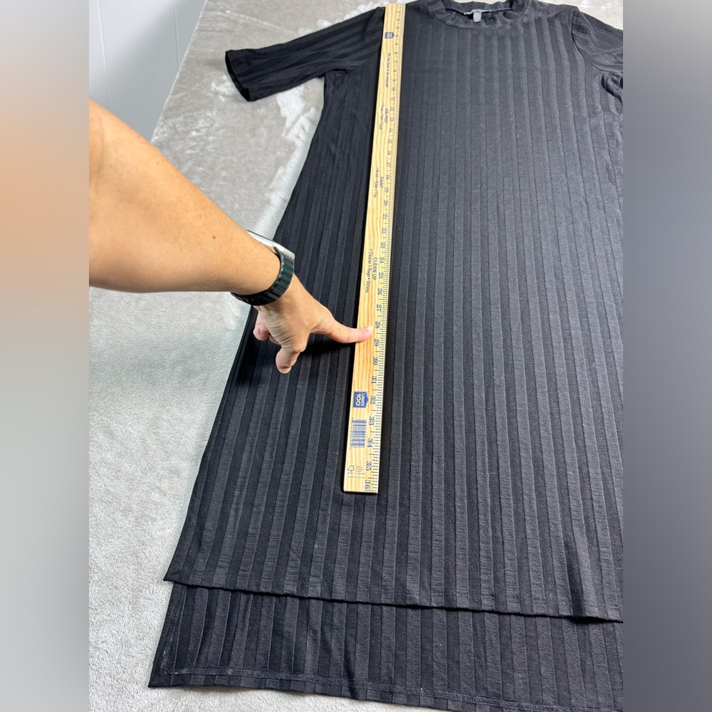 EILEEN FISHER Ribbed Mock-Neck Drop-Hem Dress Black Women’s Medium Tencel - Picture 8 of 10